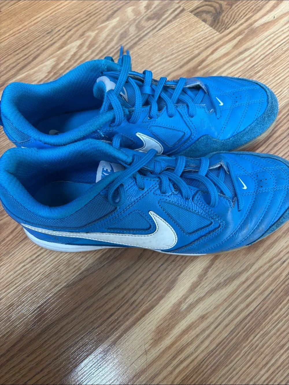Nike Teal-Blue Athletic Sneakers with White Swoosh.   Used for indoor soccer